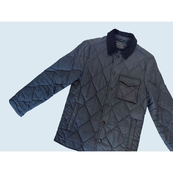 ALLSAINTS Spitafields Quilted Full Button Blue Dark Gray Barn Jacket Sz XS - Picture 5 of 8